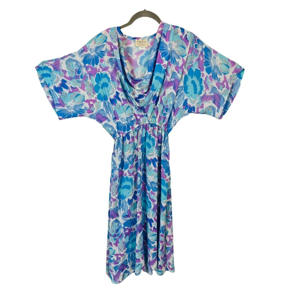 Dress Vintage 80s Pellini Womens Multicolor Floral Drape Neck Blouson Size 5/6
